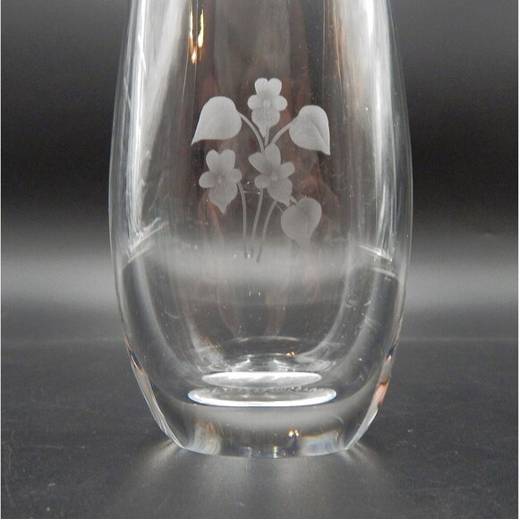 Orrefors Sven Palmqvist Crystal Bud Small Vase Etched Flower 5 1/4 In Signed - Picture 8 of 8